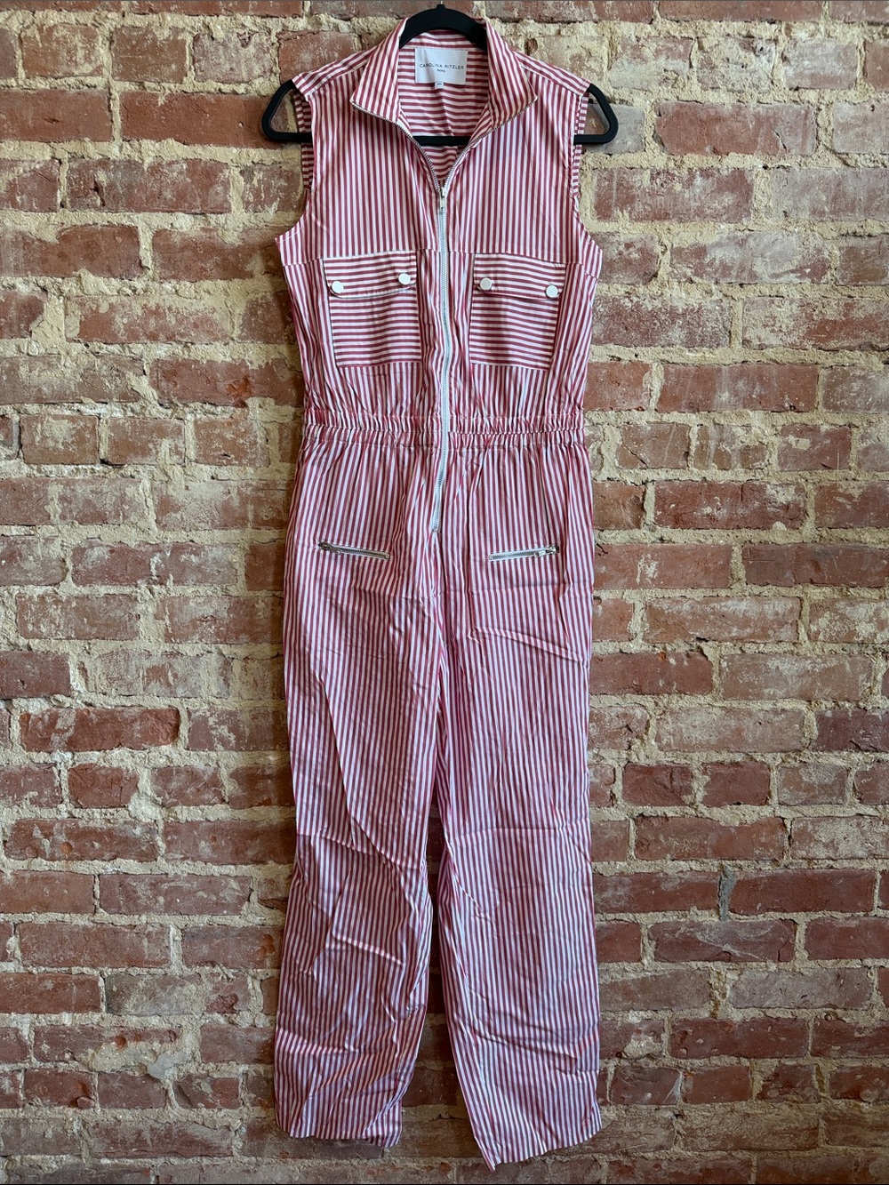 Striped Sleeveless Jumpsuit - Red & White